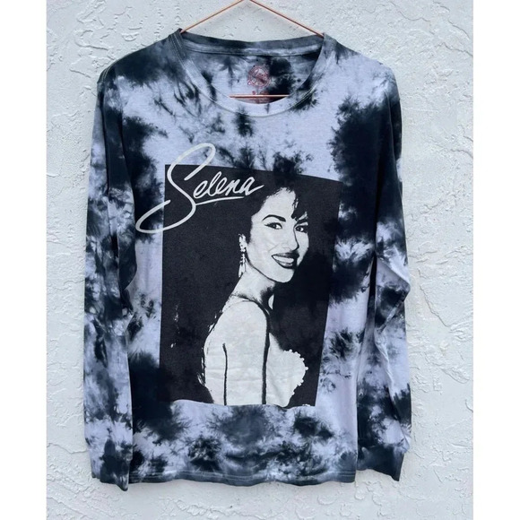 Selena Womens Pullover Long Sleeve Tie Dye Graphic Tee Sweatshirt Black Sz S - Picture 1 of 6
